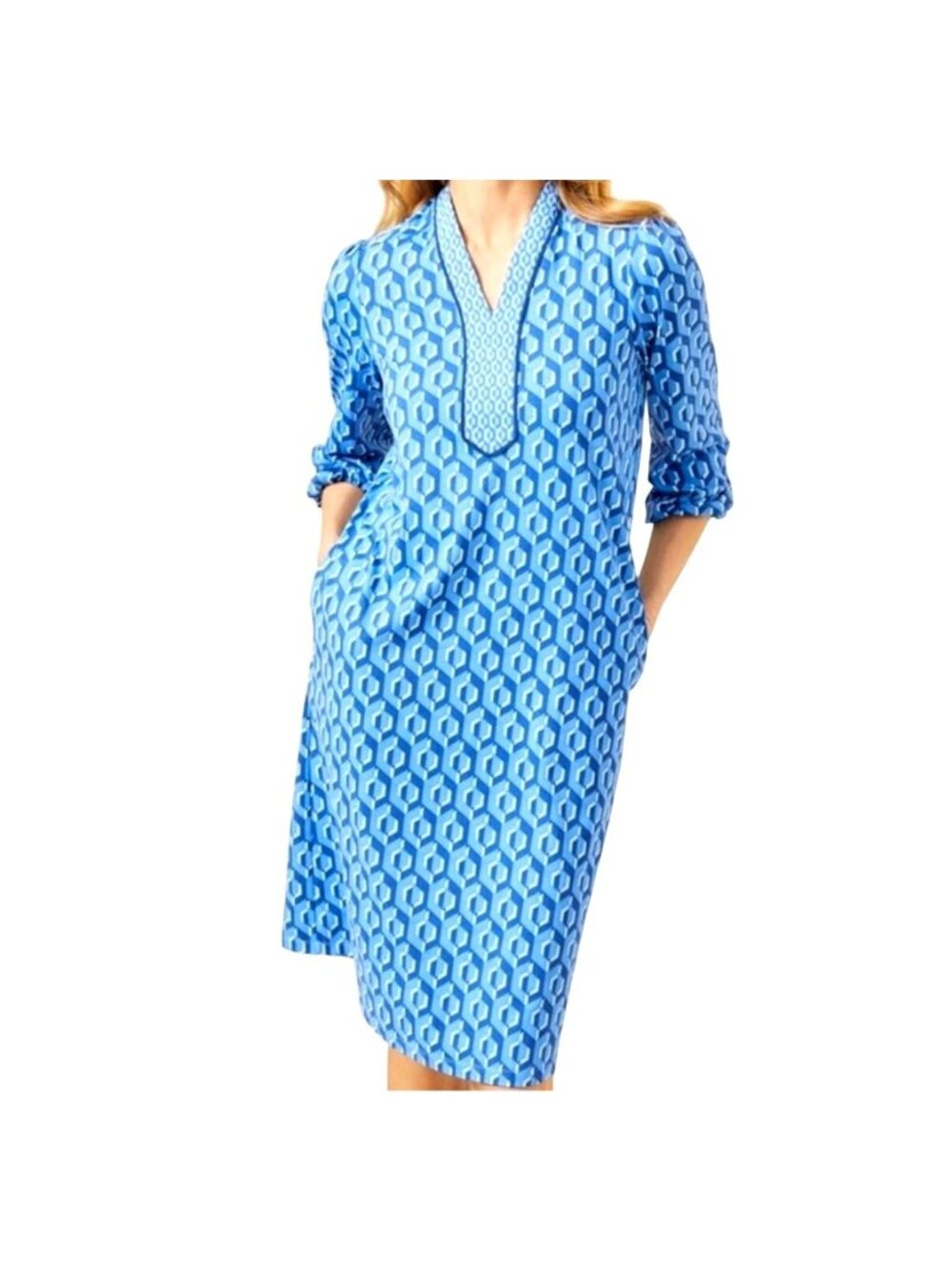 J. McLaughlin Midi Hexaprint Geo Print V-Neck Dress